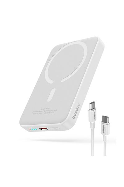 Baseus External Battery, Magnetic, Fast Charging, MagSafe, USB-C, 10000mAh, 20W, Magnetic Mini, White