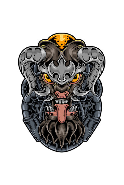 StoryGift Romania Sticker Adeziv 90CM Cu Cap De Demon, Coarne, Mecha, Robot, Sci Fi, Cyberpunk, cu Margini Albe