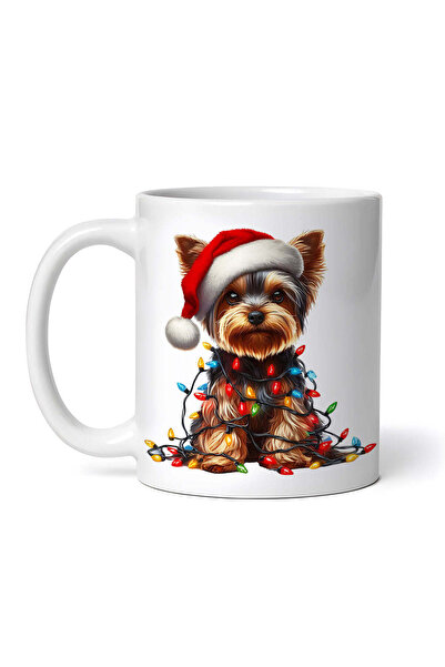OEM Εξατομικευμένη λευκή κούπα, Γιορκσάιρ Τεριέ διακοσμημένη για τα Χριστούγε...