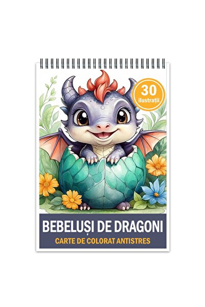 Legendary Gifts Carte de colorat antistres, 30 de ilustrații cu pui de dragon, 66 de pagini, format: A4,