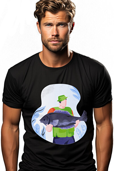 StoryGift Romania Tricou Barbati Cu Pescar, Peste, Vesta, cu imprimeu pe Fata...