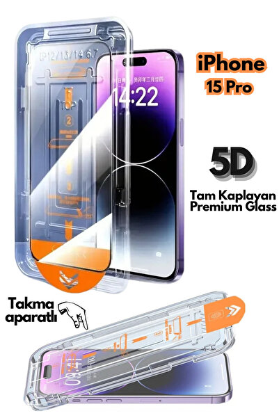 favorscase iPhone 15 Pro Ekran Koruyucu Takma Aparatlı Takması Kolay Çizilmel...