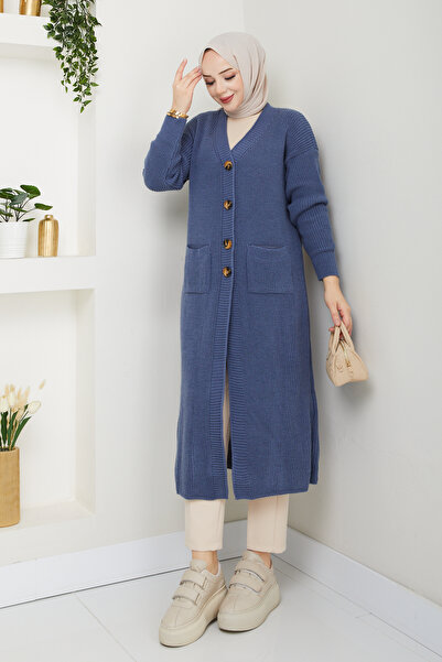 Pamuk Butik Women's Buttoned Pocket Knitwear Loose Cardigan