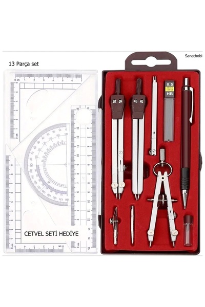 Sanathobi Set Compasses Floor Standing, Stainless Steel, Architecture, Mechanical, Compass, Set in Box 13 Items
