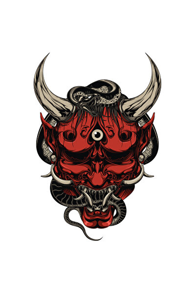 StoryGift Romania Sticker Eticheta 50CM Cu Cap De Demon, Oni, Ochi, Asiatic, Sarpe, Coarne, cu Margini Albe, PV