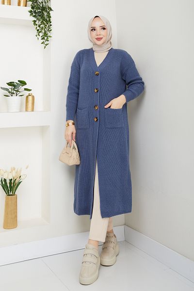 Pamuk Butik Women's Buttoned Pocket Knitwear Loose Cardigan
