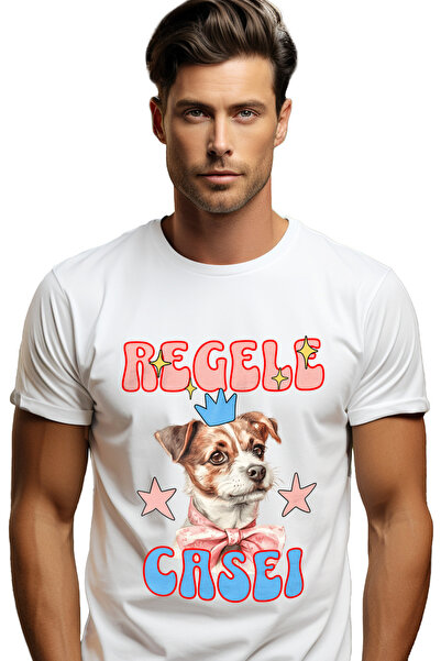 StoryGift Romania Tricou bărbătesc cu imprimeu câine cu coroană, rege al case...