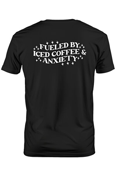 StoryGift Romania Tricou bărbătesc cu textul „fueled By Iced Coffee & Anxiety...