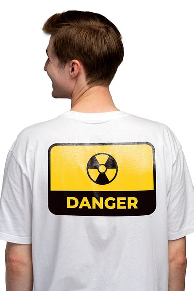 StoryGift Romania Men's T-shirt With Message In English Danger, Radioactive, Sign, With Print On Back, 100% B Stg