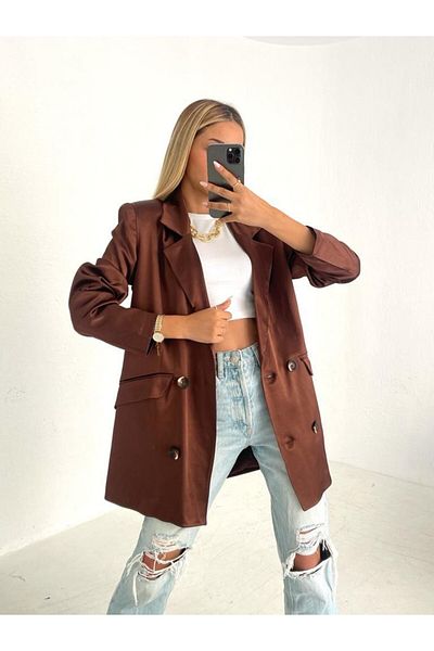SHUGAA jachetă clasică oversize din satin pentru femei