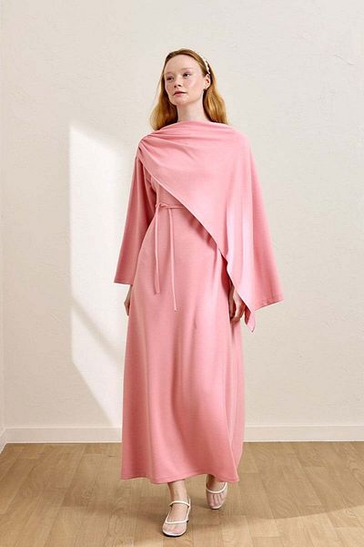 Ceylan Otantik Pink Shawl Collar Dress