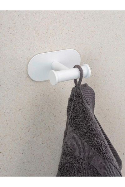 Saban Towel Rack – Matte White, Stainless Steel, Adhesive & Screw Mounting, 2 Towel Hooks, 10X
