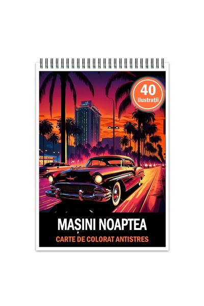 Legendary Gifts Carte de colorat antistres, 40 de ilustrații Mașini noaptea, Format: A4,