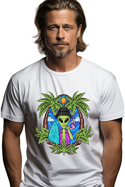 StoryGift Romania Tricou bărbătesc cu extraterestru, hippie, palmieri, surf, ...