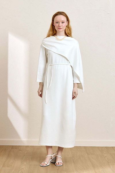 Ceylan Otantik White Shawl Collar Dress