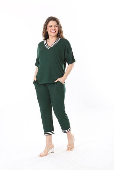 Sevda Kılınç Plus Size Capri Double Combed Cotton Suit