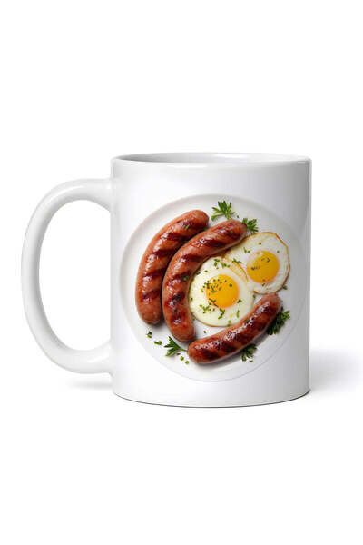 OEM Cană albă personalizată, Ouă prăjite cu cârnați, INOVATIX®. 330ml