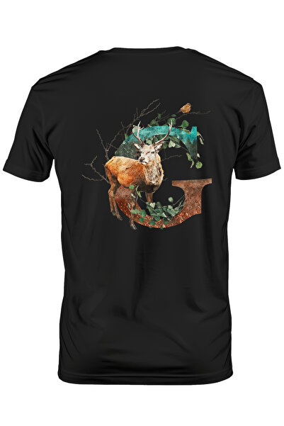 StoryGift Romania Tricou bărbătesc cu literă, G, cerb, pasăre, ramuri, frunze...