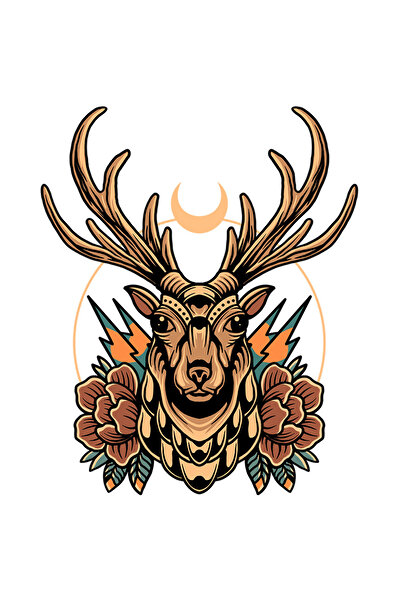 StoryGift Romania Sticker Autocolant 70CM Cu Cerb, Luna, Flori, Frunze, Tepi,...