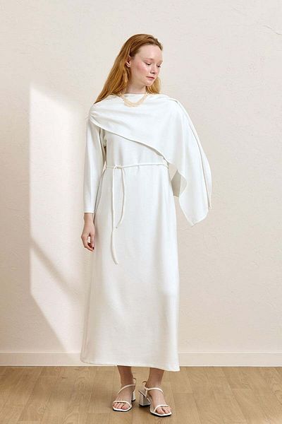 Ceylan Otantik White Shawl Collar Dress