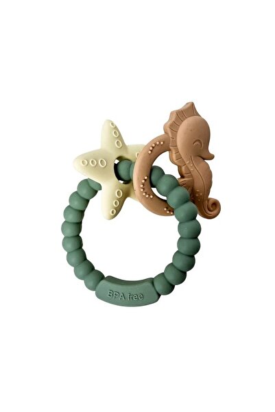 Flippy Baby Teething Bracelet – Seahorse & Starfish, Silicone, BPA-free, +3 months (Green)