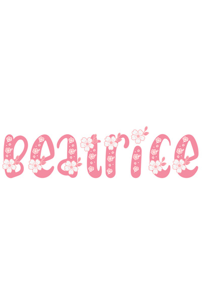 StoryGift Romania Sticker Autocolant 70CM Cu Numele Beatrice, Flori, Colorat, Roz, Dragut cu Margini Albe, PVC V