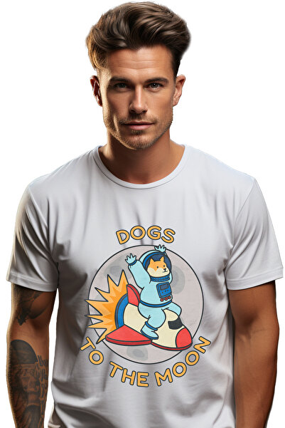 StoryGift Romania Tricou bărbătesc cu câine în costum de astronaut pe o rache...