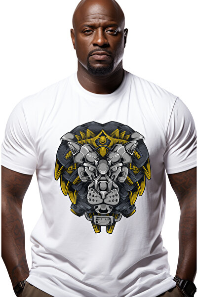 StoryGift Romania Tricou bărbătesc cu leu, cap, coamă, robot, cyberpunk, știi...