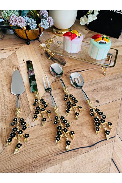 CASA DE BELLA Siyah Çiçek Kabartmalı 5 Parça Servis Seti