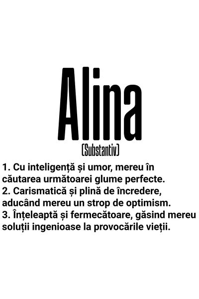 StoryGift Romania Sticker Autocolant 70CM Cu Numele Alina, si Mesaj Motivational, Glumeata, Carismatica, Intelea