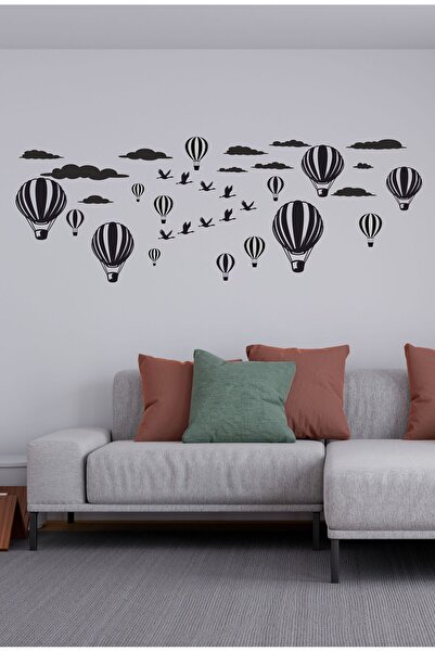 TRC TRAFİK Політ до свободи Повітряні кулі та птахи Настінний декор Стікер (Чорний)