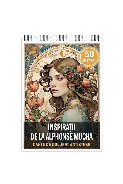 Legendary Gifts Carte de colorat antistres, 50 de ilustrații inspirate de Alphonse Mucha, format A4