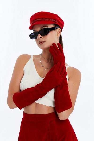 CE-YIL DERİ ÜRÜNLERİ Women's Genuine Leather Suede Long Gloves
