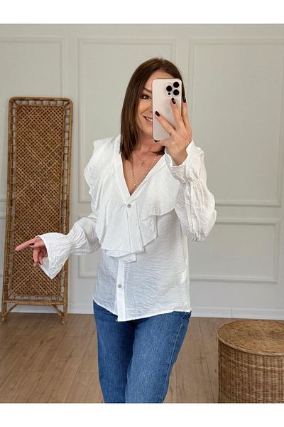 X-Young Elastic sleeve ruffle detailed shirt ecru
