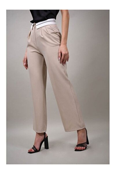 CHANGE OFF PANTALONI FULL LEGHT CU TALIE COMBINATA ESTELLE S Bej