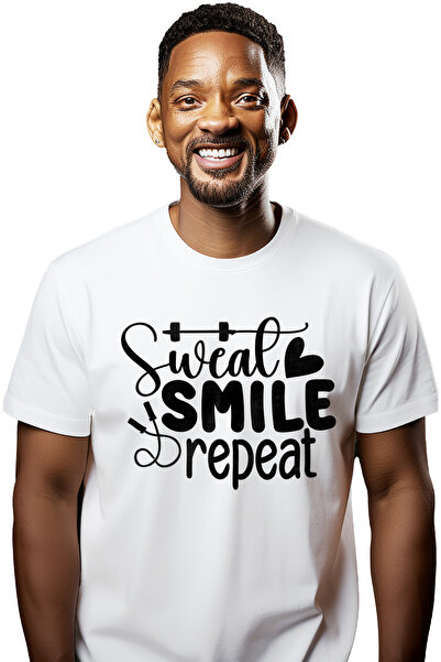 StoryGift Romania Tricou bărbătesc cu inimă și textul „sweat, Smile, Repeat” ...
