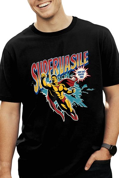 StoryGift Romania Men's T-Shirt Super Vasile, Superhero I'm Here for You with print on the Front, 100% Bum STG