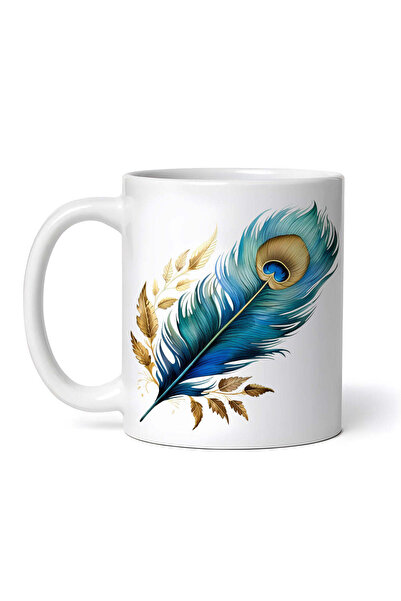 OEM Cană albă personalizată, pană delicată de păun, INOVATIX®. 330ml