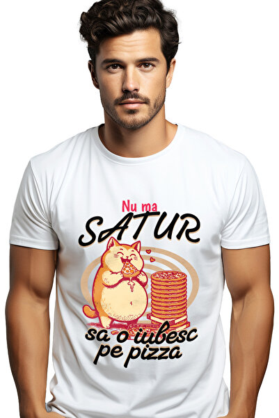 StoryGift Romania Tricou Barbati Pisica pufoasa iubitoare de pizza nu ma satu...