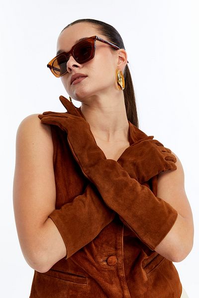 CE-YIL DERİ ÜRÜNLERİ Women's Genuine Leather Suede Long Gloves