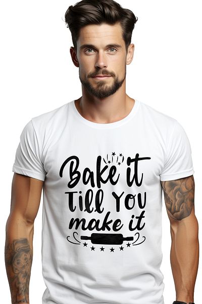 StoryGift Romania Men's T-shirt for those who are passionate about cooking with the message "Bake it till you make it" - STG baker