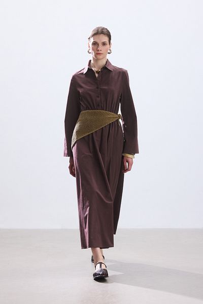 BE BLUE Dark Rose Dry Poplin Shirt Dress with Pocket Detail