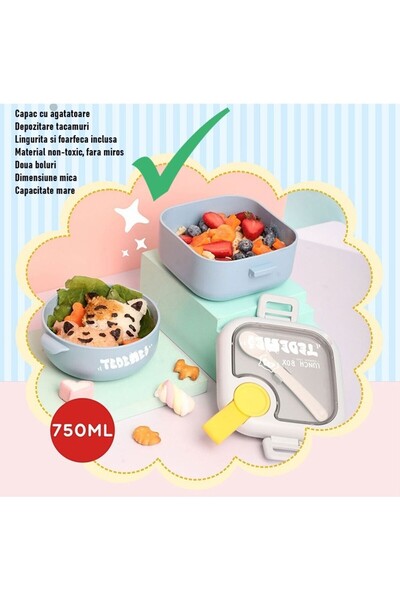 Flippy children's lunch box, 750 ml, two compartments, spoon & plastic scissors, leak-resistant, blu