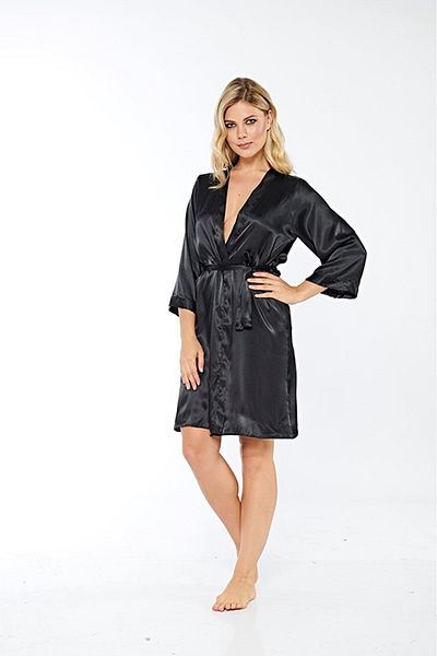 Sistina Black Silk Satin Dressing Gown - 14000 - Size m Svlrs