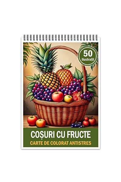 Legendary Gifts Carte de colorat antistres, 50 de ilustrații cu coșuri cu fructe, Format: A4