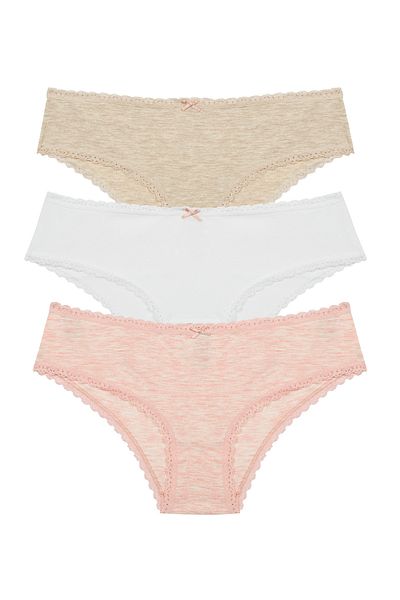 Penti Daily Lace 3-teiliges Slip-Höschen aus Baumwolle in Beige