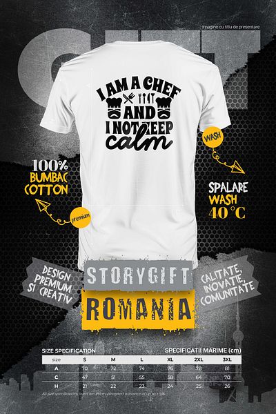 StoryGift Romania Men's T-shirt for chefs who are not at all calm with print on the back, 100% CottonSTG