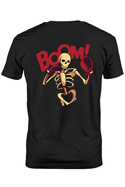 StoryGift Romania Tricou bărbătesc cu schelete umane jucându-se la box, textul Boom!, mănuși de box roșii mari, Iubitstg