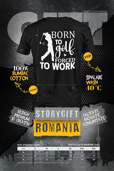 StoryGift Romania Men's T-shirt for golf enthusiasts who are "forced" to go to work with STG print