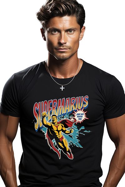 StoryGift Romania Men's T-Shirt Super Marius, Superhero I'm Here for You with print on the front, 100% Bum STG